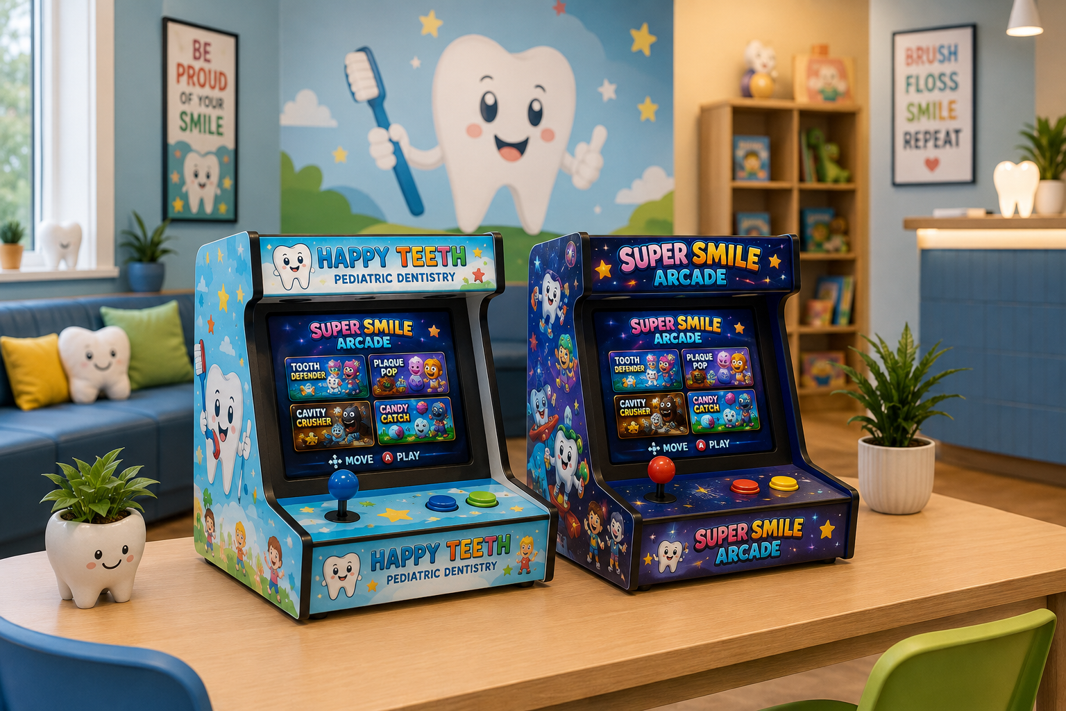 Two tabletop arcade systems in a pediatric office